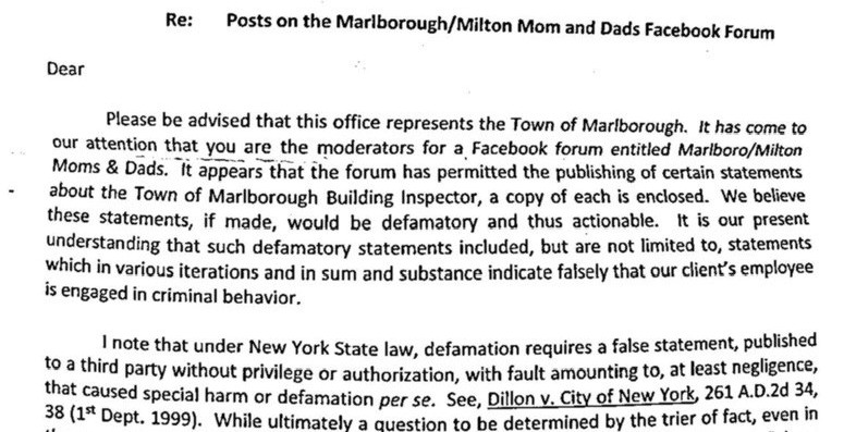Snippet of letter sent by Town of Marlborough