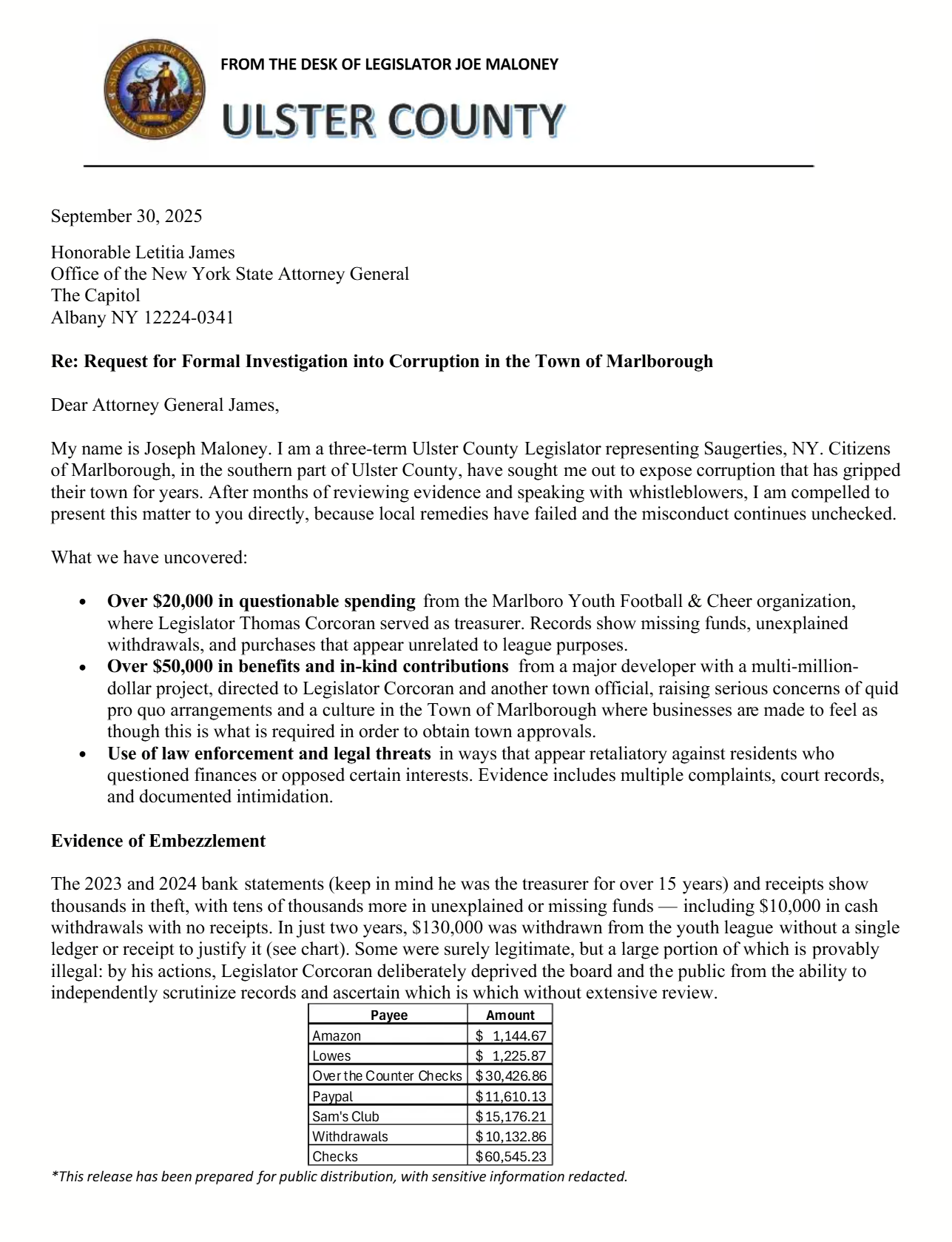 Formal Investigation Underway for Corruption in Town of Marlborough